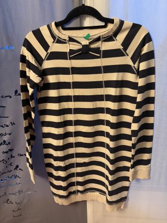 Robe pull Benetton rayée noir & blanc avec nœud – 160