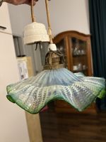 Vintage French Green & Satin Glass Ceiling Light