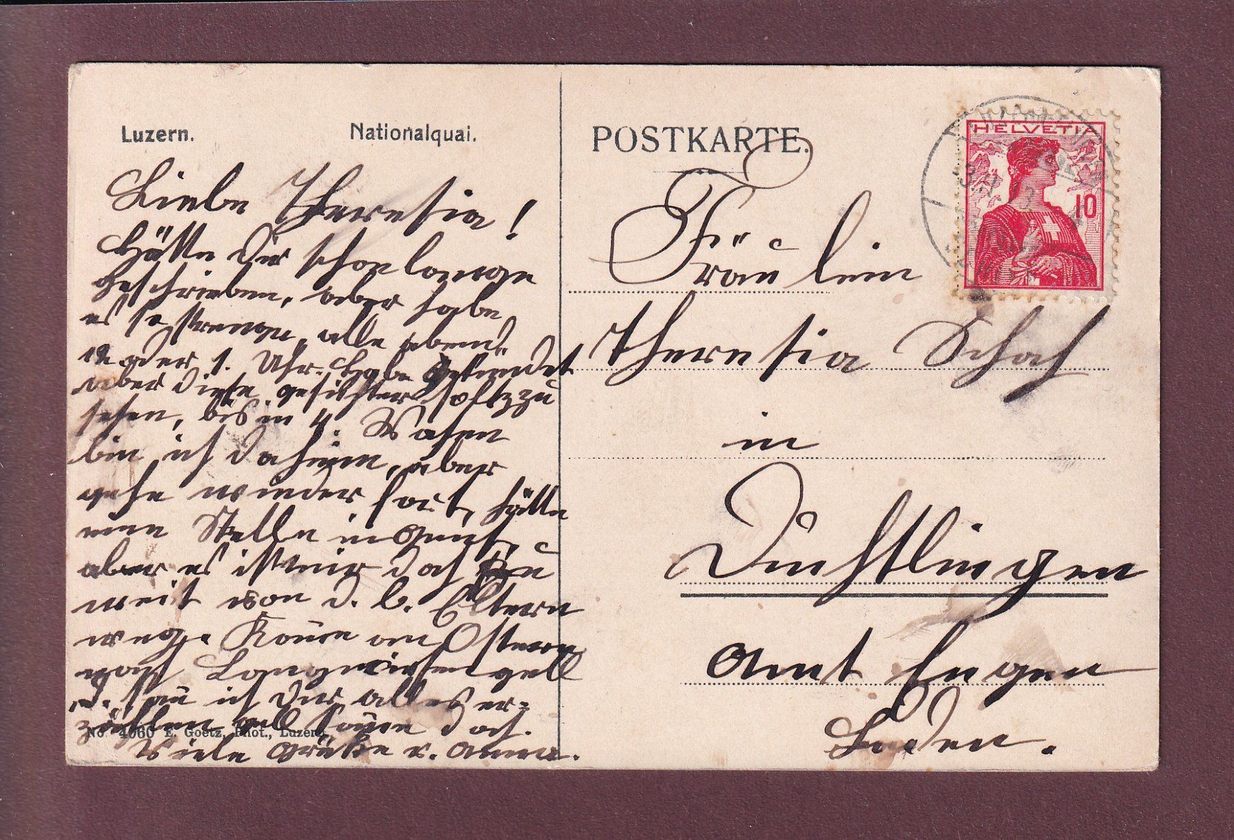 Cartoline postali: LUZERN - Nationalquai - Schiff - 1913 – Usato da Pully venduto da nicecards 1