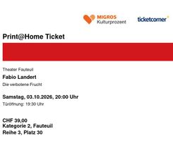 2x Fabio Landert Tickets @ Basel Theater Fauteu; 03.10.2026
