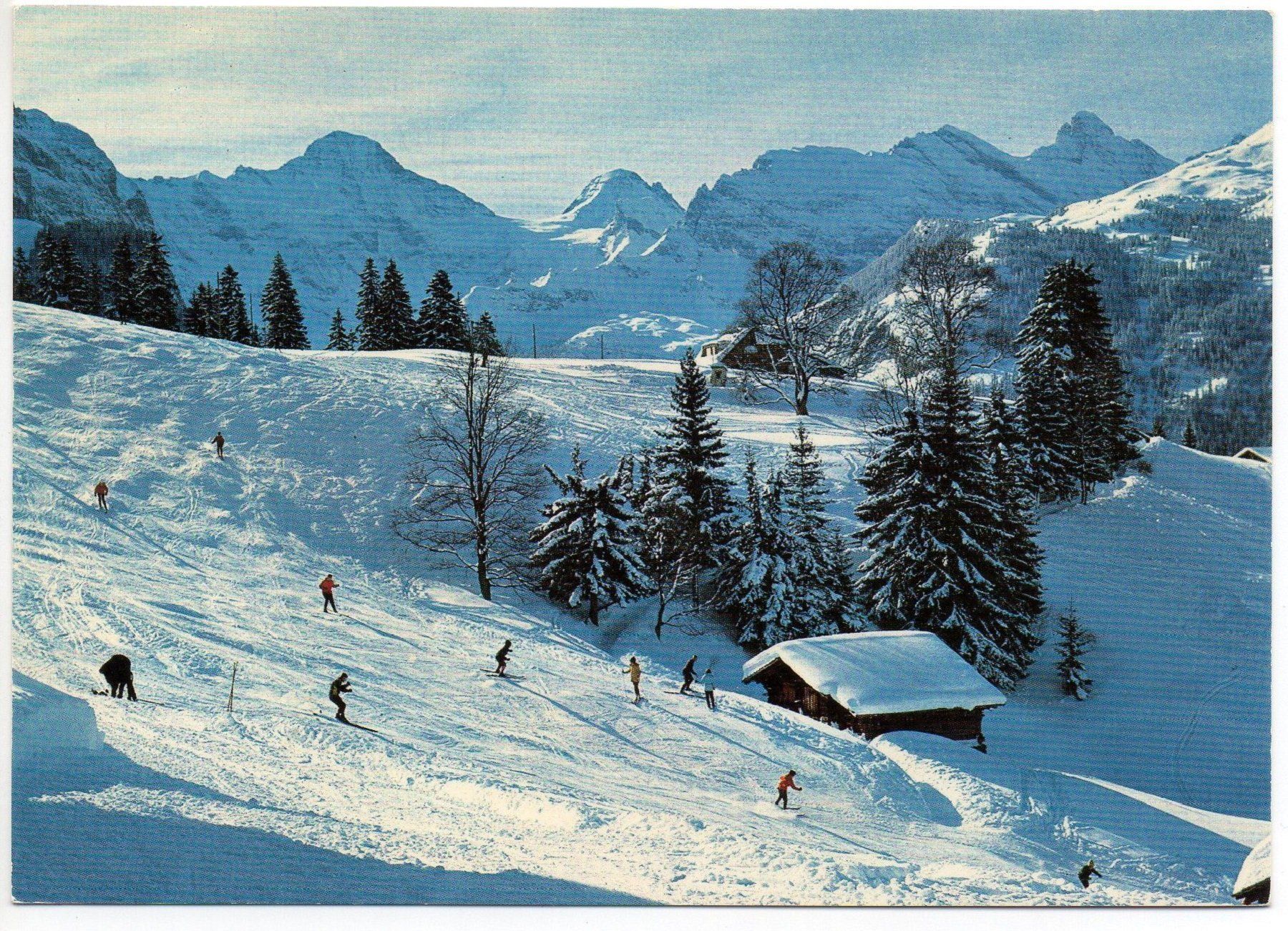 Cartoline postali: WENGEN Skigebiet mit Skifahrer – Nuovo (secondo la descrizione) da Jona venduto da philajona
