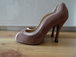 Braun/beige Wildleder Pumps, Peeptoe (Lola Cruz) Gr 40