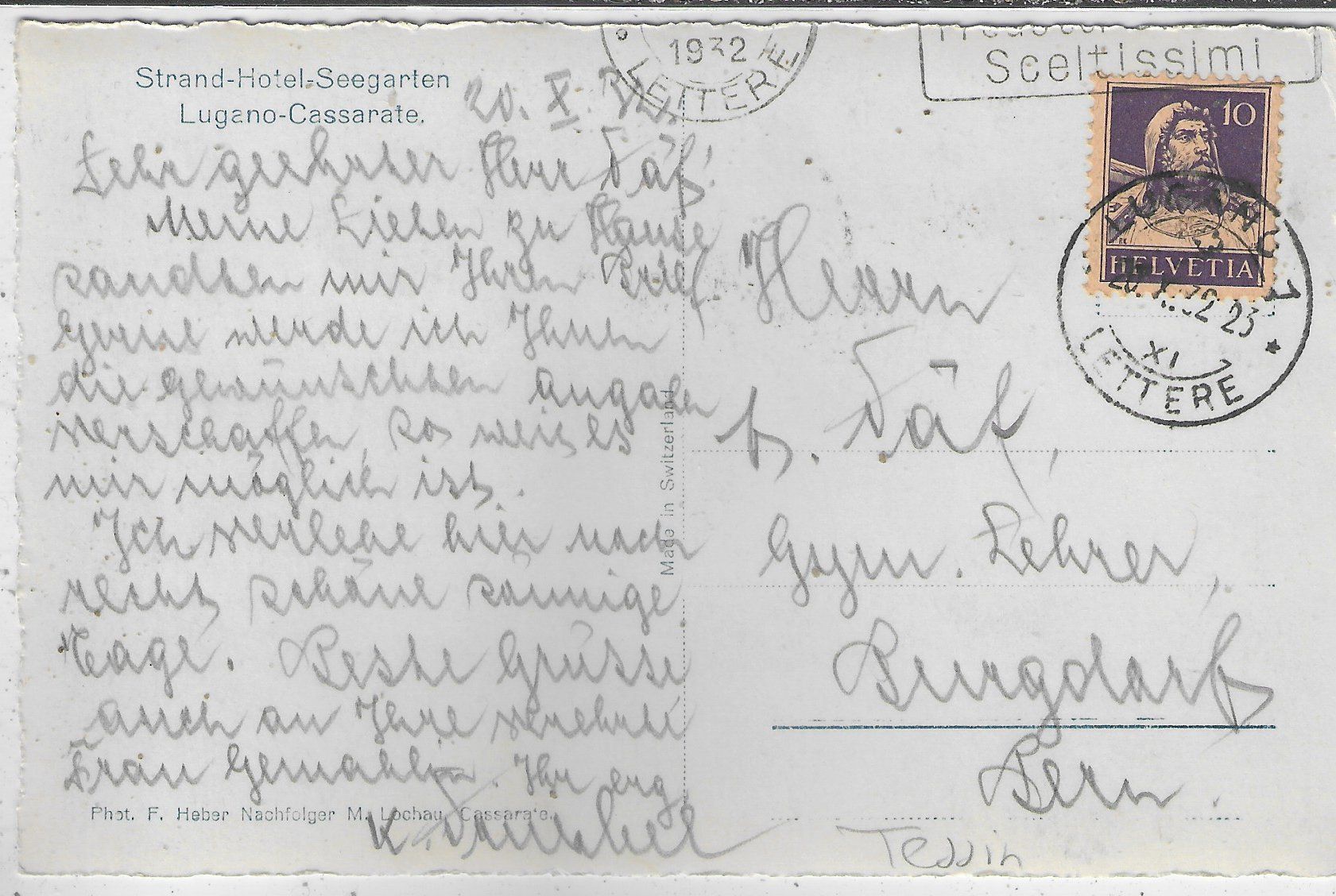 Cartoline postali: Strand-Hotel Seegarten - Lugano-Cassarate – Usato da Ettingen venduto da Kartenplanet 1