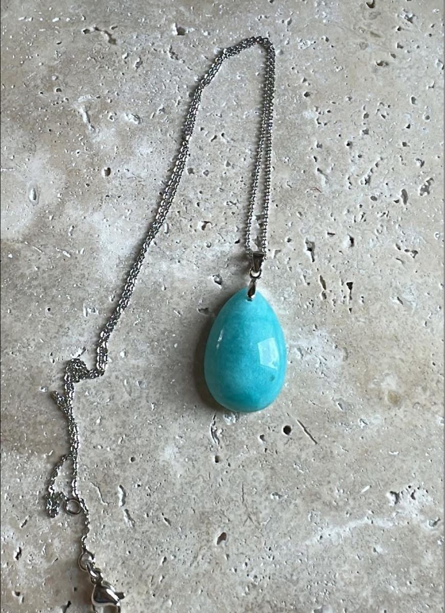 Collier pendentif miracle or et bleu turquoise acier