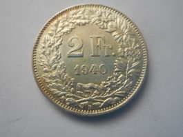2 Fr. 1940 silber  mit Patina  -unz