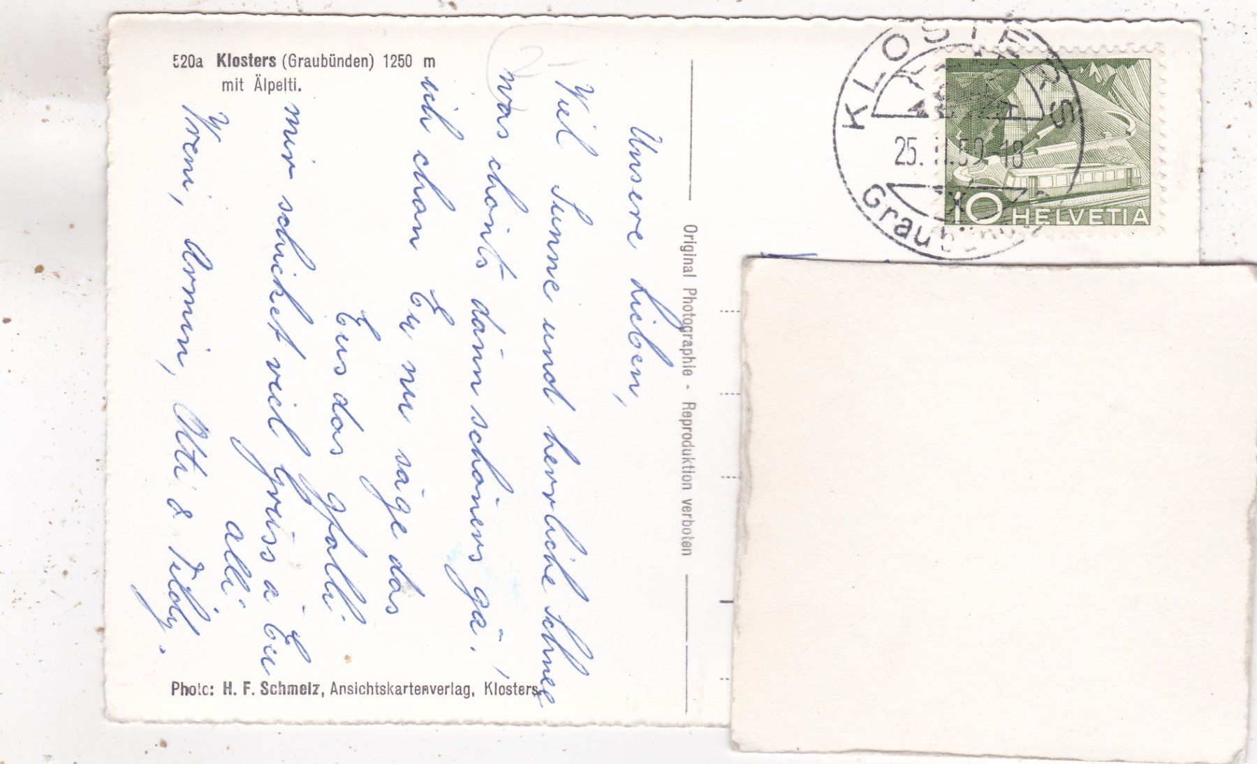 Cartoline postali: Klosters mit Aelpelti 1959 – Usato da Herisau venduto da Lisegrat2008 1