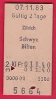 KARTON BILLETT, ZÜRICH - BILTEN, 2.KLASSE, EINFACH