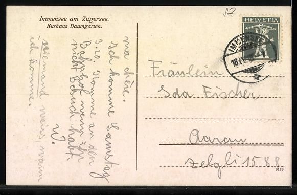 Cartoline postali: Immensee, Kurhaus Baumgarten vom Zugerse – Usato da Berlin venduto da bartko-reher 1
