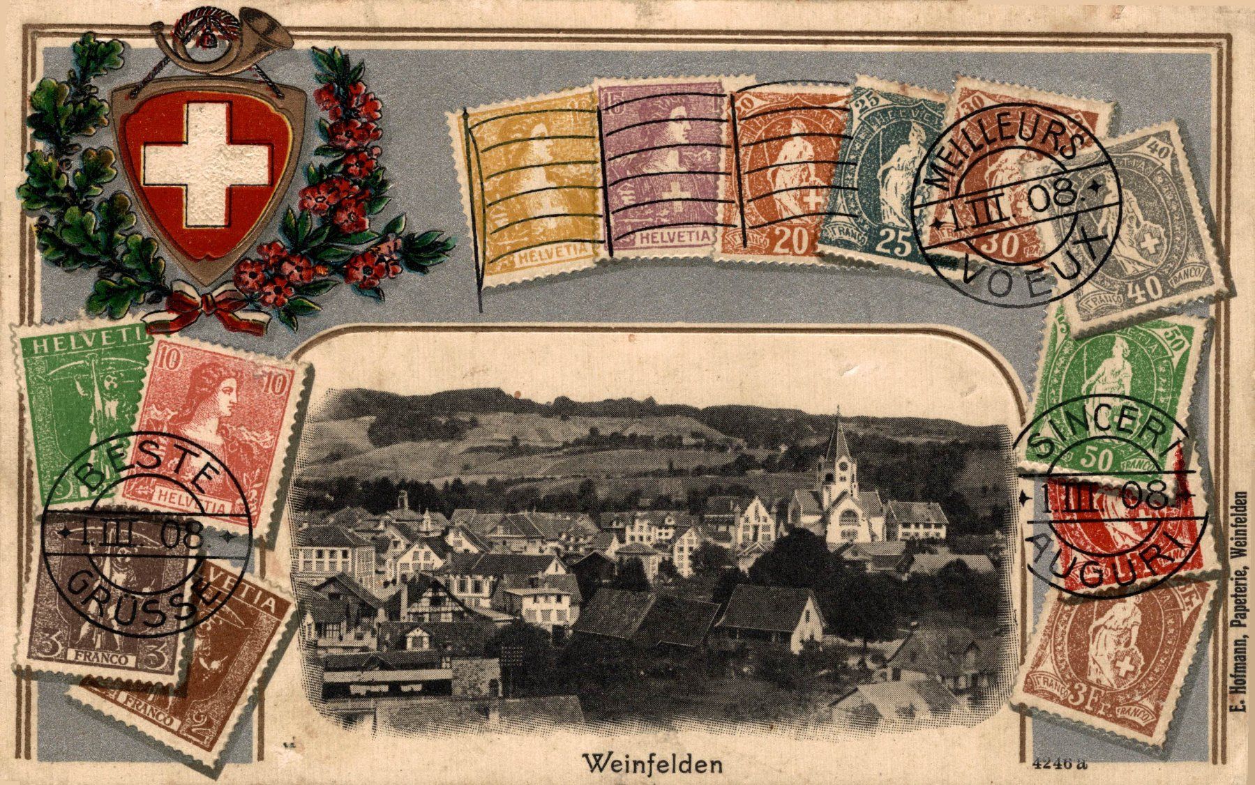 Cartes postales: Weinfelden. Prägerand mit Schweizer Briefmarken – D'occasion à Bronschhofen par Astore