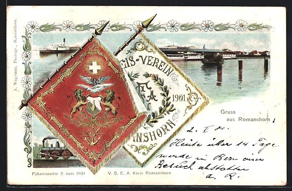 Cartoline postali: Romanshorn, Fahnenweihe 1901 V. S. E. A. – Usato da Berlin venduto da bartko-reher
