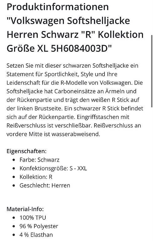 Giacche: Volkswagen Softshell Jacke "R" Grösse S – Usato da Hindelbank venduto da LeoSal 3