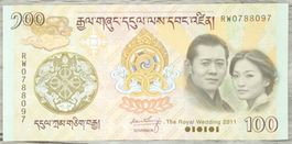 Bhoutan 100 Ngultrum Royal Wedding UNC