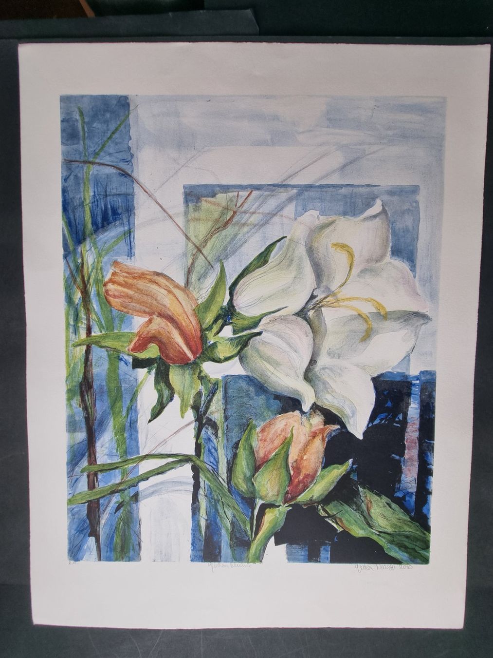 Grafica & Litografie: GERDA NIETZER  GLOCKENBLUME LITHOGRAPHIE SIGNIERT PROBE – Usato da Gersau venduto da kunst-online 1