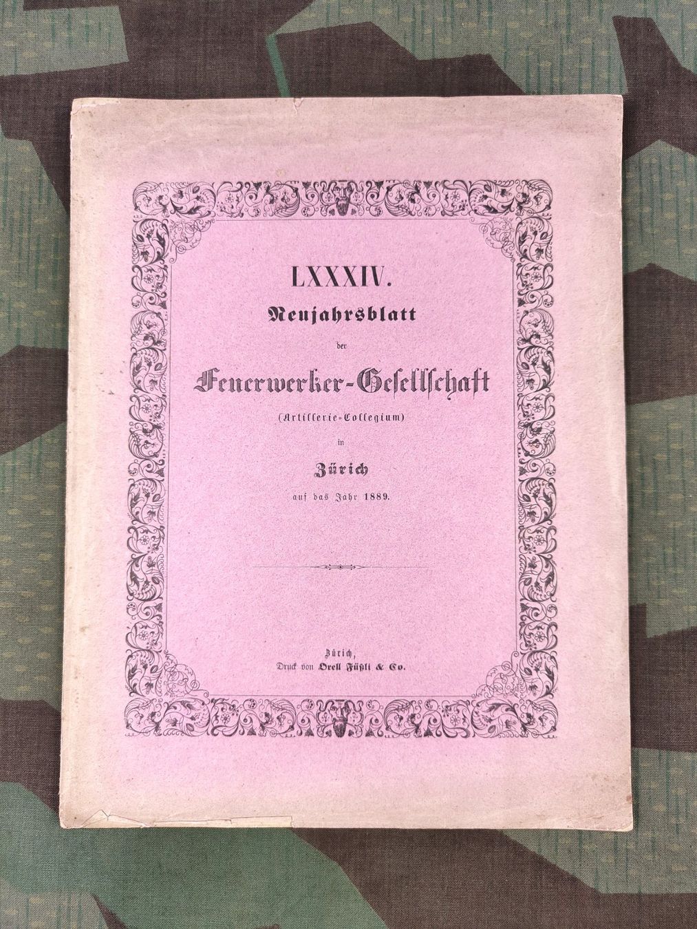 Schweizer Armee Uniformi: Neujahrsblatt der Feuerwerker-Gesellschaft Nr. 84, 1889 – Usato da Bauma venduto da SwissMilitaria