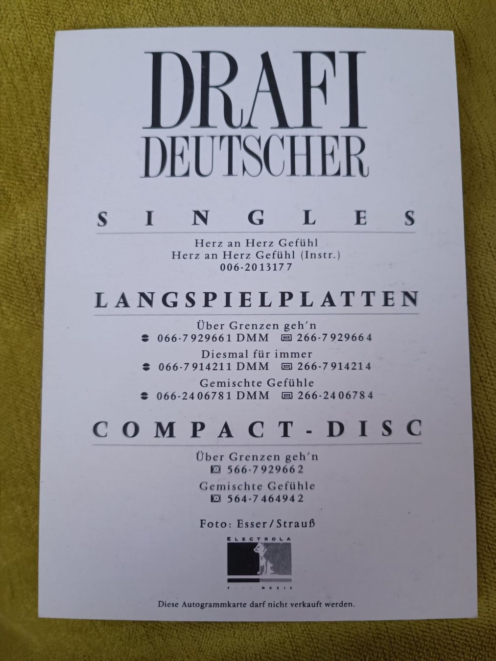 Autogramme: Drafi Deutscher - handsignierte Autogrammkarte – Gebraucht aus Menziken von Artographs 1