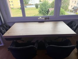 Esstisch Holznachbildung mit 4 Stühlen dunkelgrau