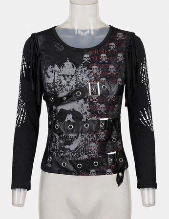 Totenkopf Shirt Langarm Gothic Punk Gr S NEU