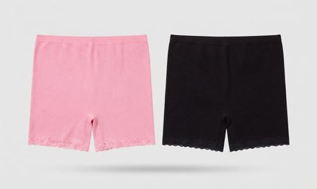 2er-Set gerippte H&M -Shorts M Pink/Schwarz Spitzenbund