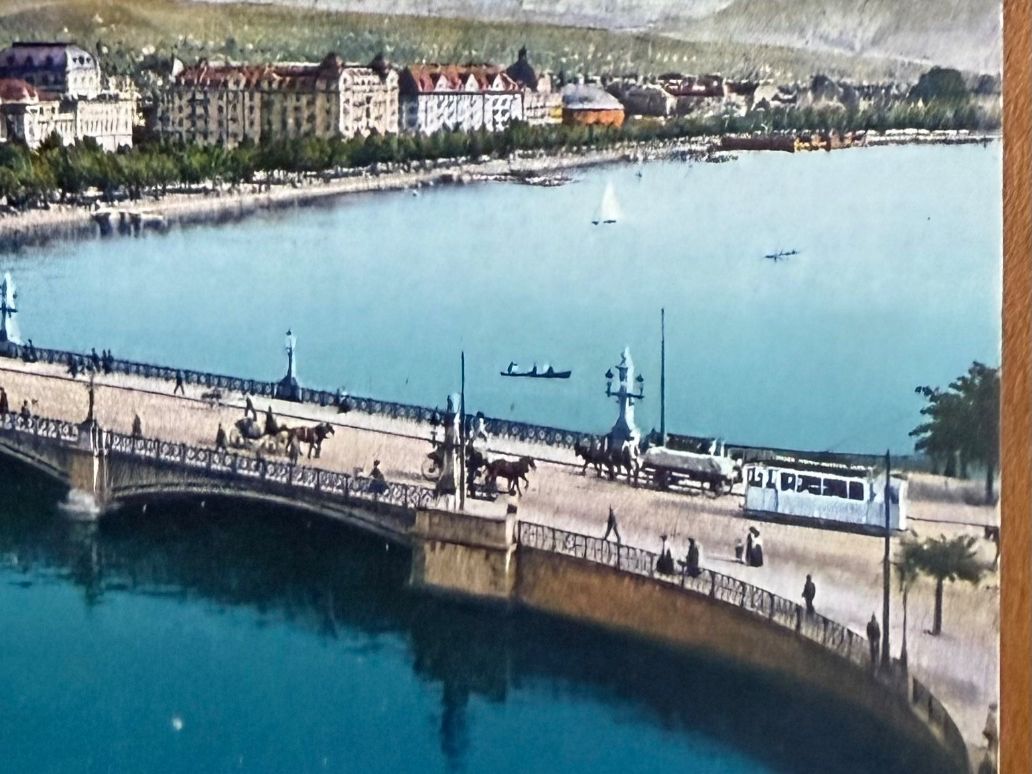 Cartoline postali: Zürich - Tramway & Calèche - Brücke - AK – Usato da Lutry venduto da Ediego 2