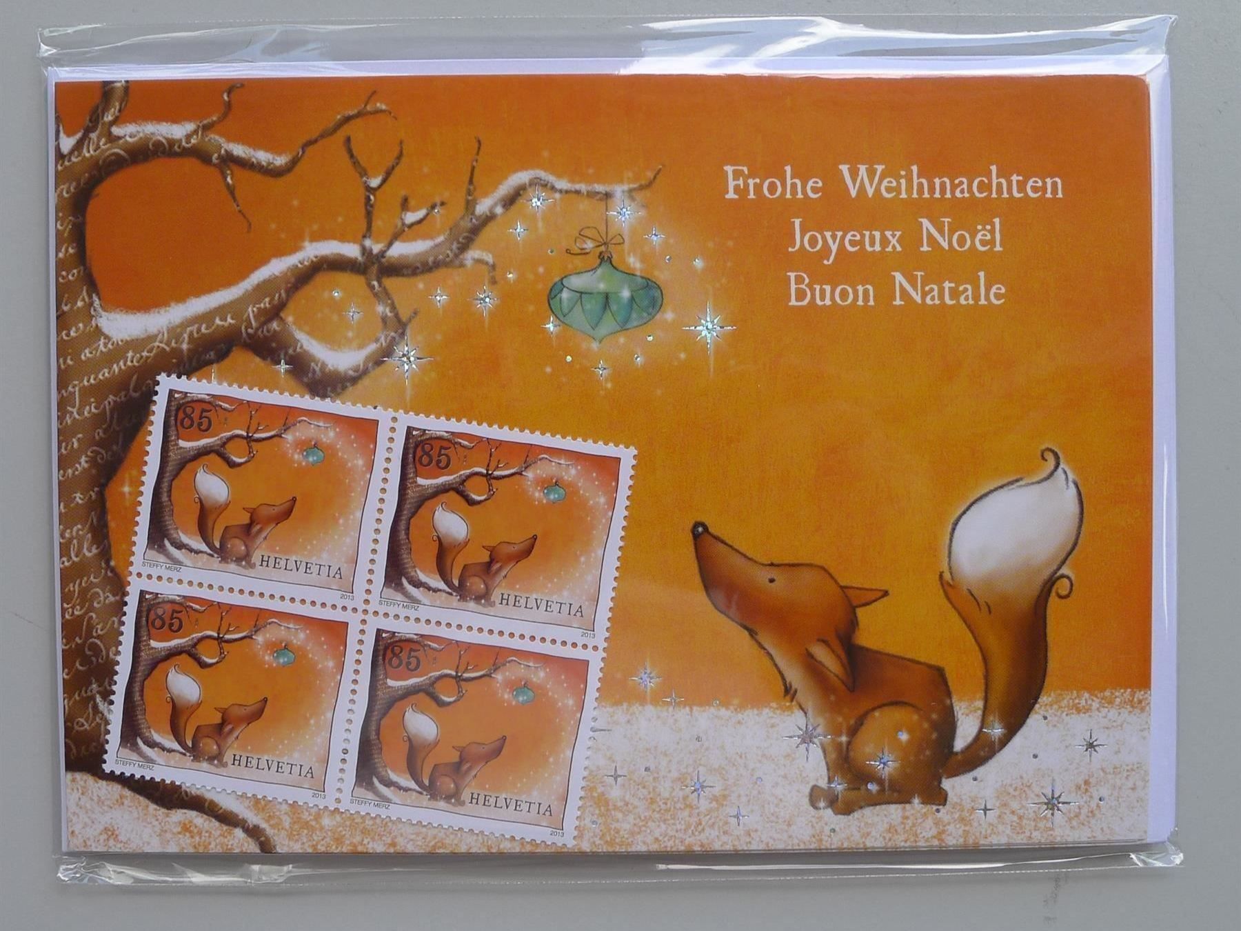 Tutti i francobolli: 2013, Nr.1484A Weihnachtskarten, orginal verpackt mit FUCHS. – Usato da Sursee venduto da Luzernerraute