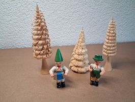 5 gebrauchte Erzgebirge DDR Figuren +Spanbäume.80igern.