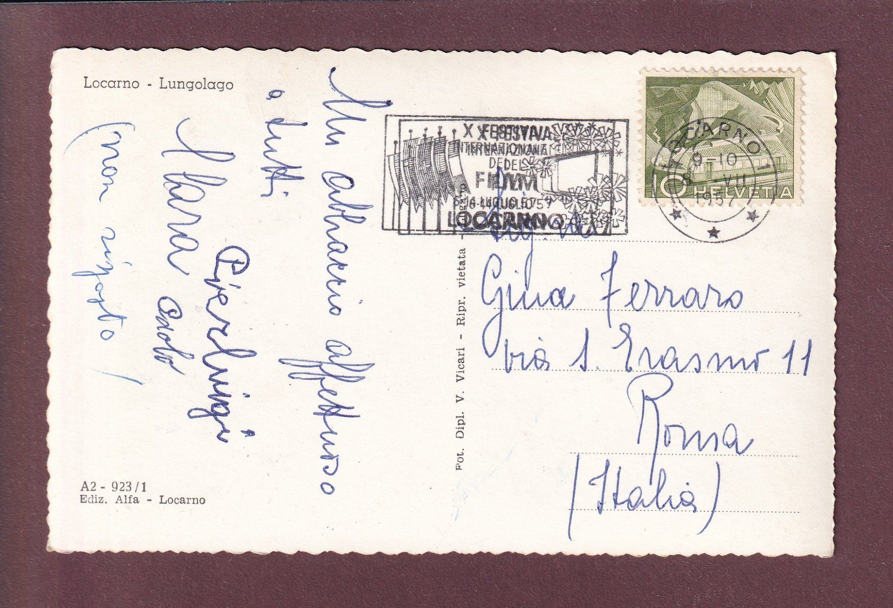 Cartoline postali: LOCARNO - Lungolago - 1957 – Usato da Pully venduto da nicecards 1