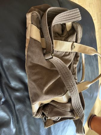 Sac replay toile marron anses en cuir beige