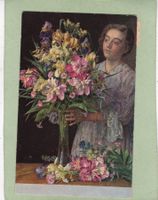 Kitsch Frau mit Blumen Kunstkarte 1929