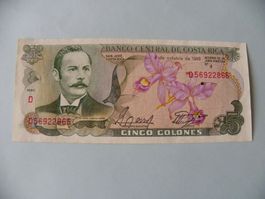 Costa Rica 5 Colones Banknote, 4. Oktober 1989, Rarität