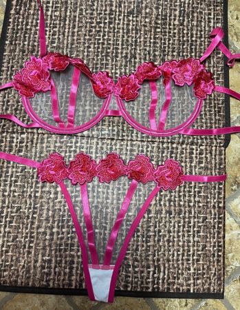Trasparente sexyLaunge set di tulle decorato strisce e fiori