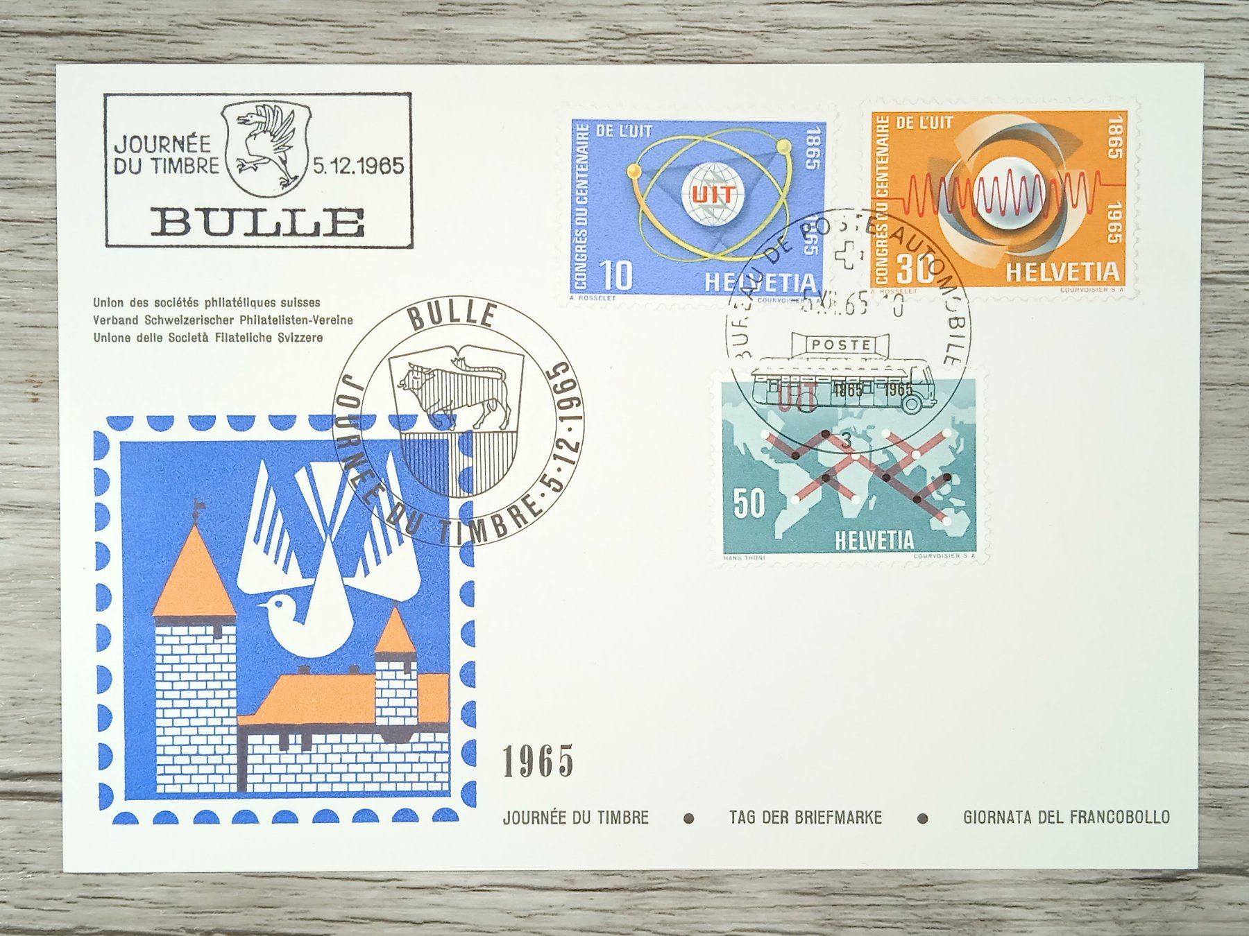 Tutti i francobolli: TR10 Carte Postale + Timbre Suisse 1965 – Usato da Cousset venduto da Patrick_Collections