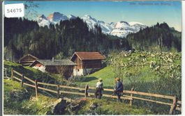 Lungern - Bauernhof - Kinder - Litho