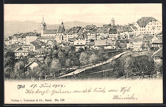 Cartoline postali: AK Wil /SG, Teilansicht mit Kirche, 1902 – Usato da Berlin venduto da bartko-reher
