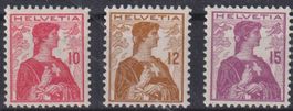 R29) Lot Helvetia 120 - 122, mit Gummi ohne Falz,