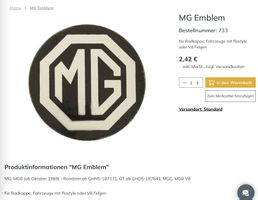 MG Emblem für Radkappe. Fahrzeuge mit Rostyle oder V8 Felgen