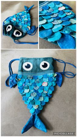 Turnbeutel in Fischform, handgenäht