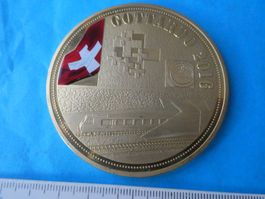 vergoldete Medaille 70 mm PP, Gottardo Basistunnel 2016