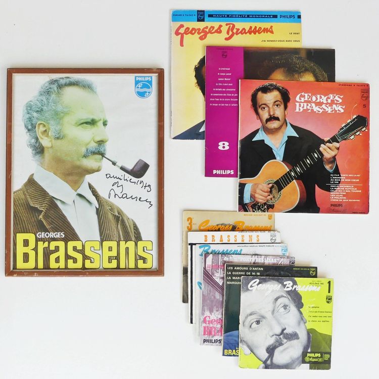 Sammlung Signiertes Foto von Brassens + 9 Platten Kaufen