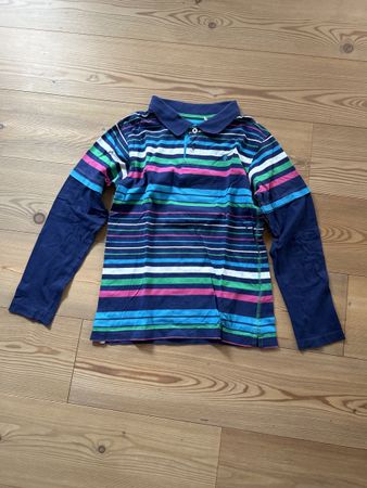Jungen Poloshirt Langarm Gr. 146/152 gestreift blau