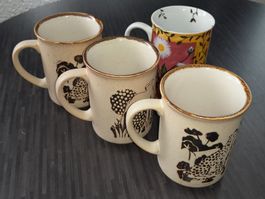 4er Set Vintage Tassen ungebraucht Tiermotiven , Tee Kaffee