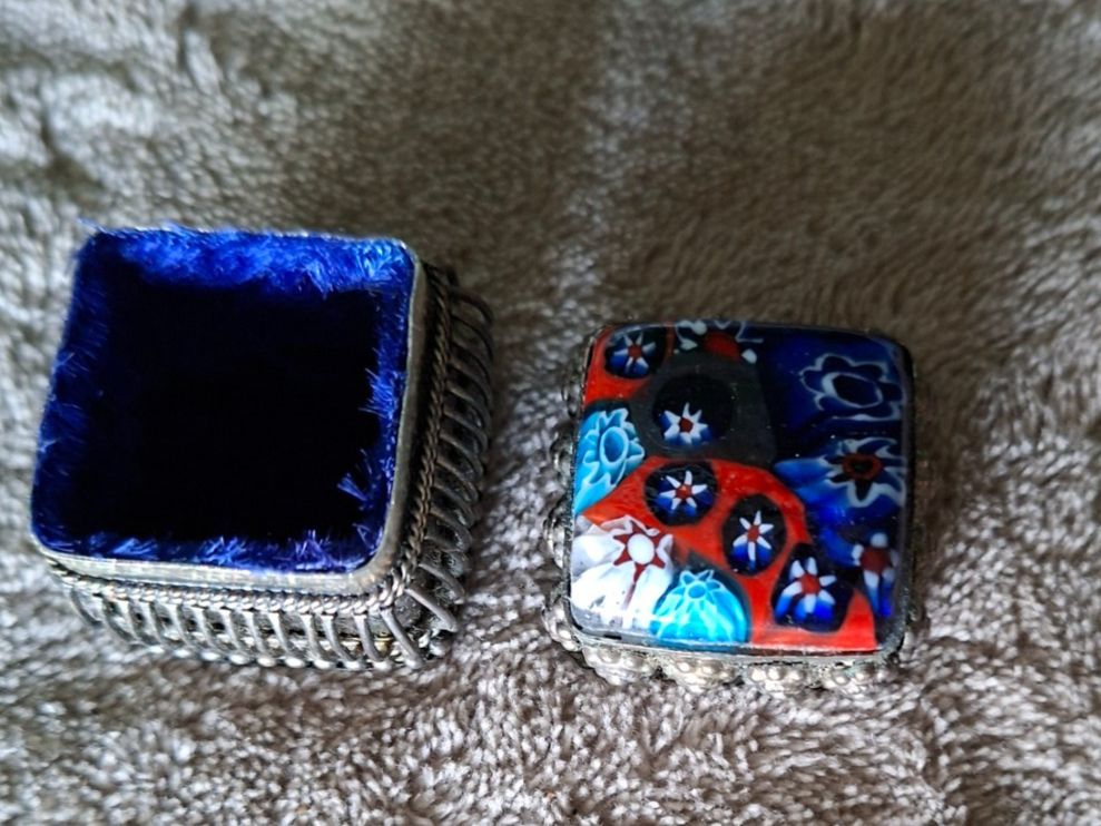 Barattoli: Altes Döschen-Millefiori--Muranoglas-Silber-Filigran – Usato da Otelfingen venduto da silver-moon 1