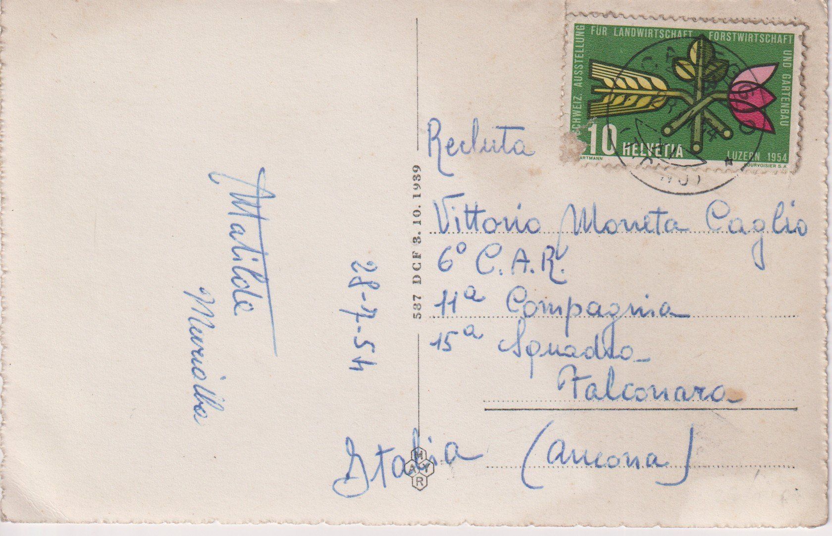 Cartoline postali: AK Caneggio Panorama, 1954 – Usato da Riva San Vitale venduto da MAR-NAPO 1