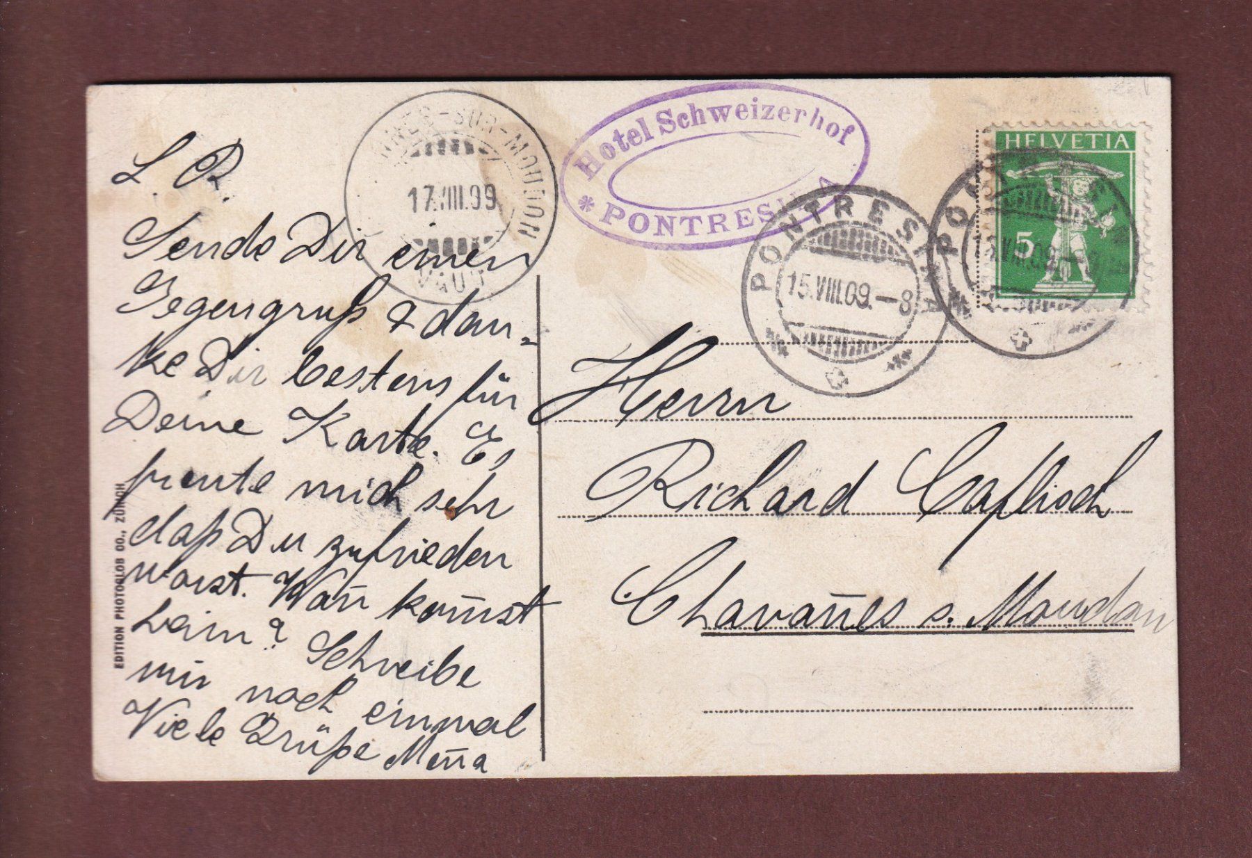 Cartes postales: PONTRESINA - Bahnhof - 1909 – D'occasion à Pully par nicecards-shop 1