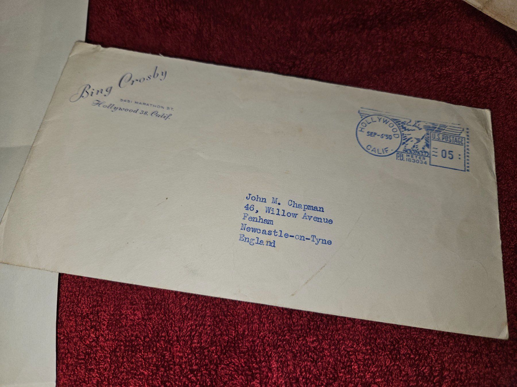 Autogramme: 2 Bing Crosby Briefe, handsigniert m. Couvert Calif. 1950 – Gebraucht aus Gunzwil von Charro03 3