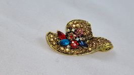 Schicke Brosche, Strass Hut, Goldfarben 549