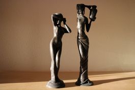 Deko-Skulptur Set 2 Afrikanische Frauenfiguren Bronzeoptik