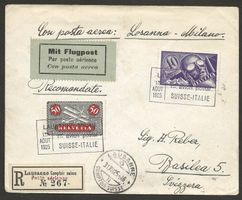 Flugpost Schweiz 1925 Lausanne MAILAND Lausanne Sonderflug