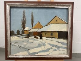 Gemälde Bauernhäuser im Schnee
