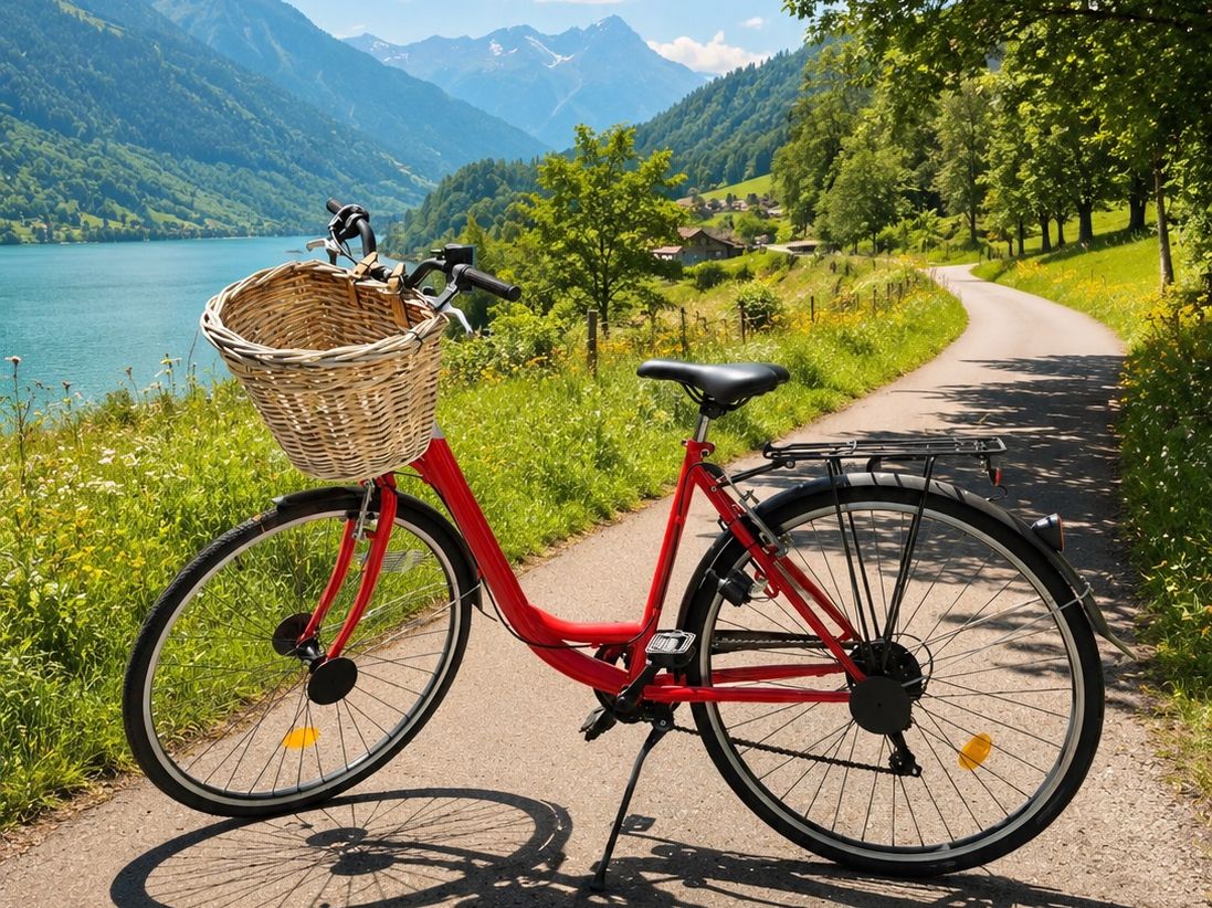 Biciclette: Rotes Damenrad mit geflochtenem Korb – Usato da Näfels venduto da CorsinN