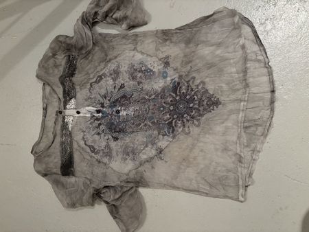 Damen Bluse Grösse M bedruckt Spitze made in Italy